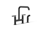 KOHLER K-7548-4-BL Purist Two-Hole Bridge Kitchen Sink Faucet With Side Sprayer - Matte Black