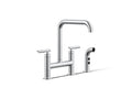 KOHLER K-7548-4-CP Purist Two-Hole Bridge Kitchen Sink Faucet With Side Sprayer - Polished Chrome