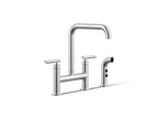 KOHLER K-7548-4-CP Purist Two-Hole Bridge Kitchen Sink Faucet With Side Sprayer - Polished Chrome