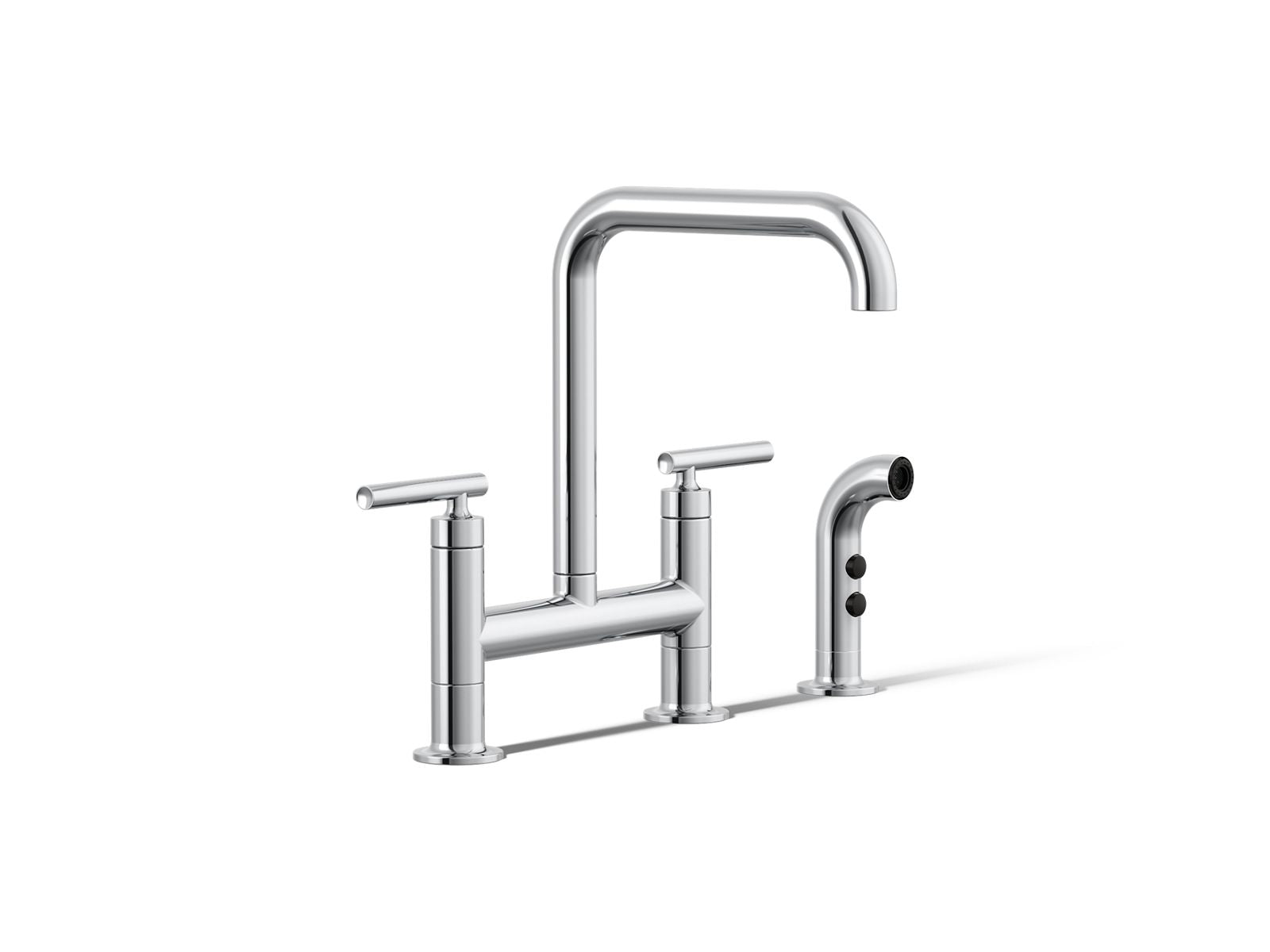 KOHLER K-7548-4-CP Purist Two-Hole Bridge Kitchen Sink Faucet With Side Sprayer - Polished Chrome