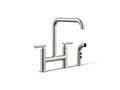 KOHLER K-7548-4-SN Purist Two-Hole Bridge Kitchen Sink Faucet With Side Sprayer - Vibrant Polished Nickel