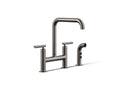 KOHLER K-7548-4-TT Purist Two-Hole Bridge Kitchen Sink Faucet With Side Sprayer - Vibrant Titanium
