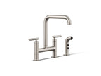 KOHLER K-7548-4-VS Purist Two-Hole Bridge Kitchen Sink Faucet With Side Sprayer - Vibrant Stainless
