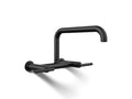 KOHLER K-7549-4-BL Purist Two-Hole Wall-Mount Bridge Kitchen Sink Faucet - Matte Black