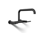 KOHLER K-7549-4-BL Purist Two-Hole Wall-Mount Bridge Kitchen Sink Faucet - Matte Black