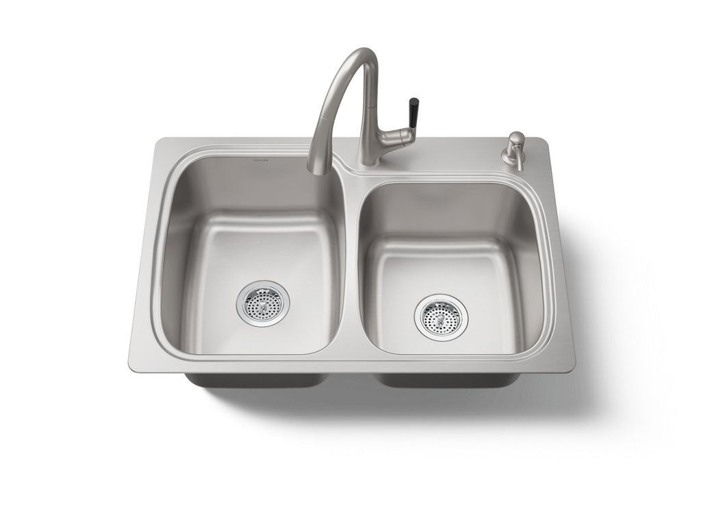 KOHLER K-75791-2PC-NA All-In-One 33" Top-/Undermount Double-Bowl Kitchen Sink - Stainless Steel