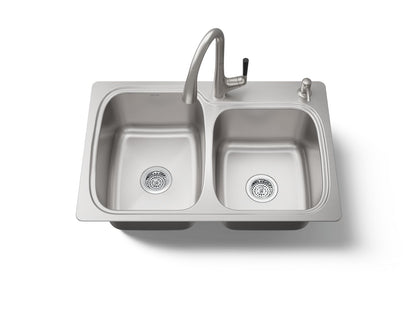KOHLER K-75791-2PC-NA All-In-One 33" top-/undermount double-bowl kitchen sink - Stainless Steel
