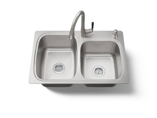 KOHLER K-75791-2PC-NA All-In-One 33" top-/undermount double-bowl kitchen sink - Stainless Steel
