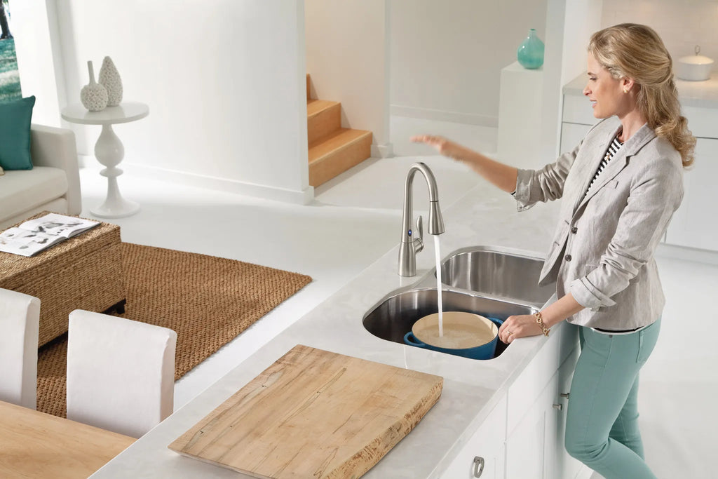 MOEN 7594ESRS Arbor Chrome One-Handle High Arc Pulldown Kitchen Faucet - Spot Resist Stainless