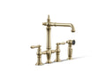 KOHLER K-76519-4-AF Artifacts Three-Hole Bridge Kitchen Sink Faucet With Side Sprayer - Vibrant French Gold