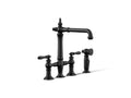 KOHLER K-76519-4-BL Artifacts Three-Hole Bridge Kitchen Sink Faucet With Side Sprayer - Matte Black