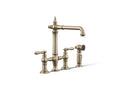 KOHLER K-76519-4-BV Artifacts Three-Hole Bridge Kitchen Sink Faucet With Side Sprayer - Vibrant Brushed Bronze