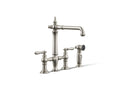KOHLER K-76519-4-SN Artifacts Three-Hole Bridge Kitchen Sink Faucet With Side Sprayer - Vibrant Polished Nickel