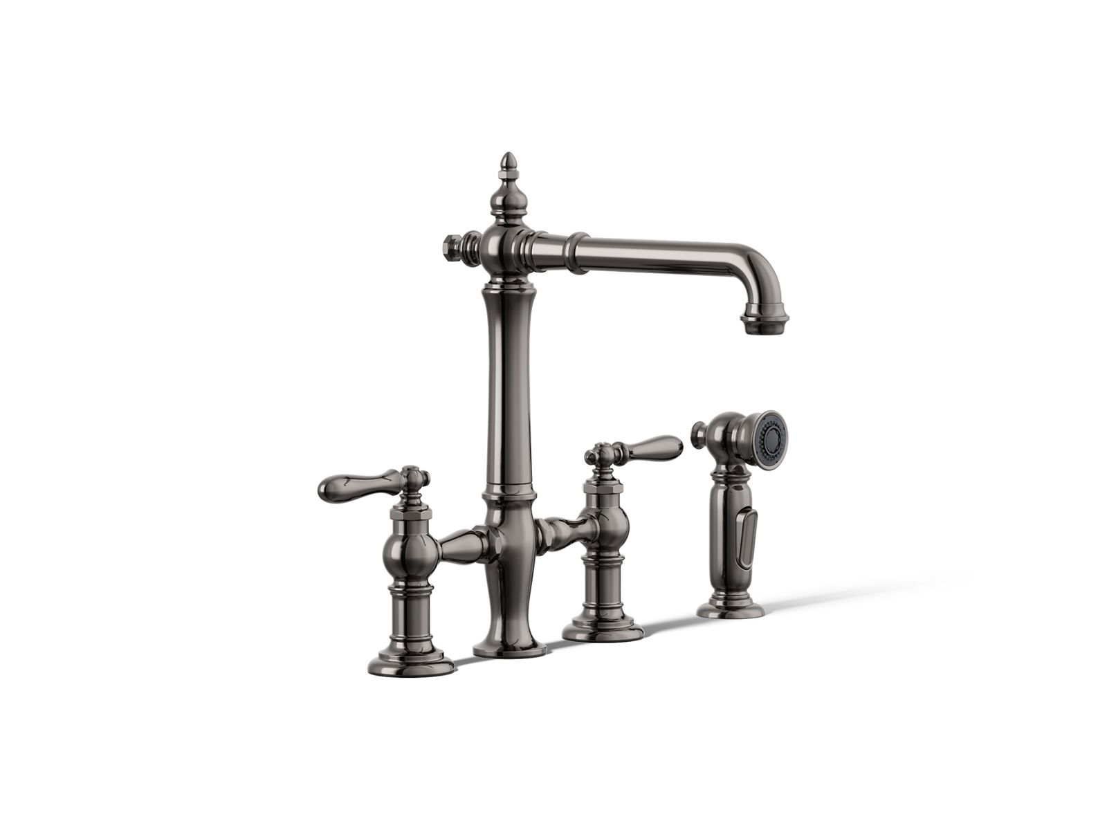 KOHLER K-76519-4-TT Artifacts Three-Hole Bridge Kitchen Sink Faucet With Side Sprayer - Vibrant Titanium