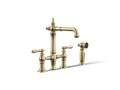 KOHLER K-76520-4-AF Artifacts Three-Hole Bridge Bar Sink Faucet With Side Sprayer - Vibrant French Gold