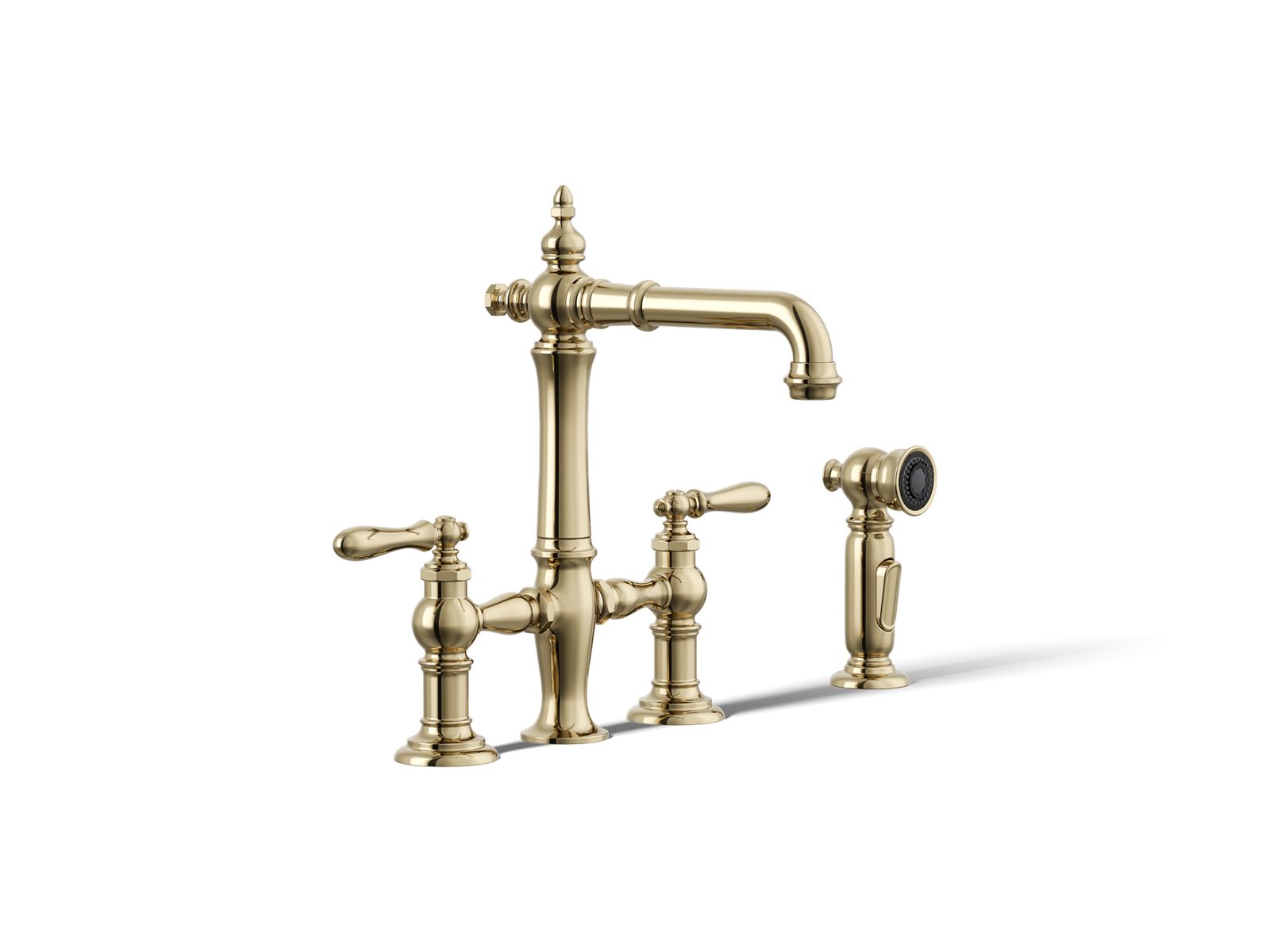KOHLER K-76520-4-AF Artifacts Three-Hole Bridge Bar Sink Faucet With Side Sprayer - Vibrant French Gold
