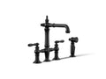 KOHLER K-76520-4-BL Artifacts Three-Hole Bridge Bar Sink Faucet With Side Sprayer - Matte Black