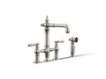 KOHLER K-76520-4-SN Artifacts Three-Hole Bridge Bar Sink Faucet With Side Sprayer - Vibrant Polished Nickel
