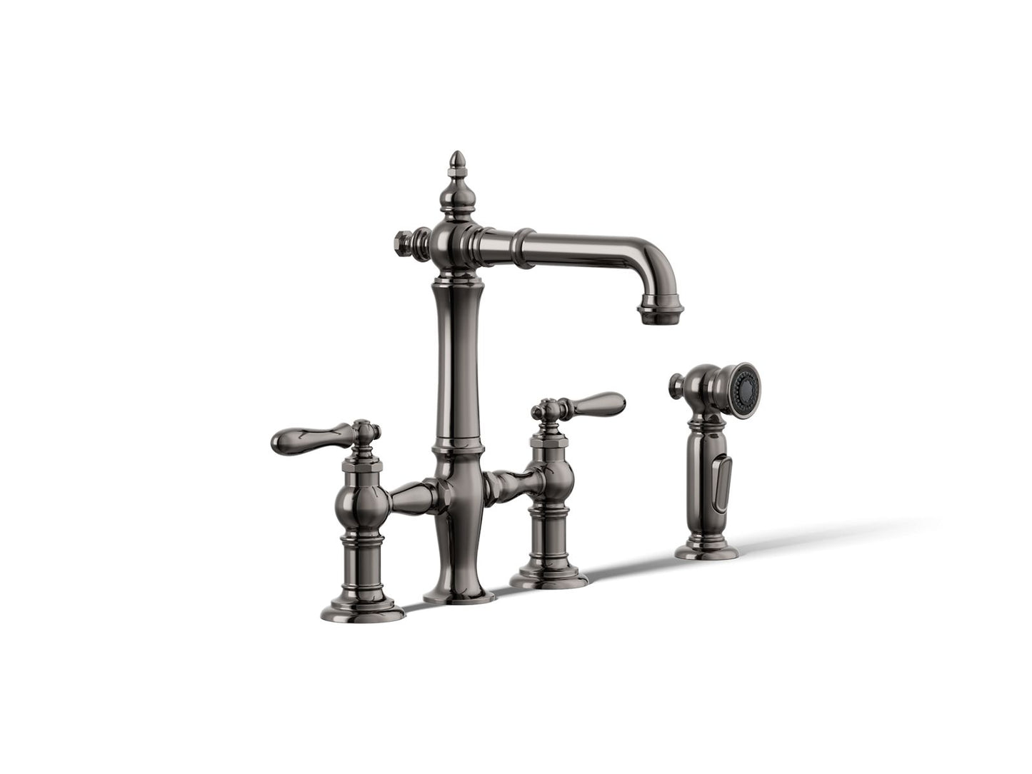 KOHLER K-76520-4-TT Artifacts Three-hole bridge bar sink faucet with side sprayer - Vibrant Titanium
