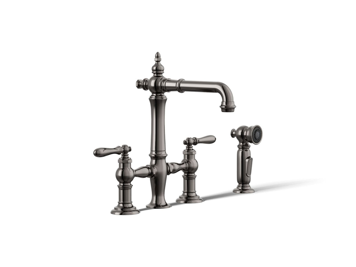 KOHLER K-76520-4-TT Artifacts Three-Hole Bridge Bar Sink Faucet With Side Sprayer - Vibrant Titanium