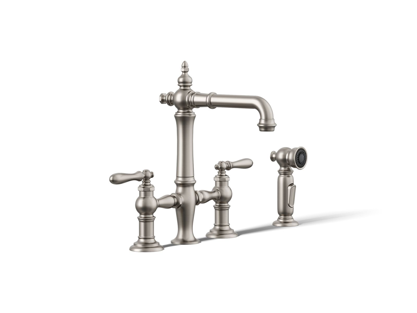 KOHLER K-76520-4-VS Artifacts Three-Hole Bridge Bar Sink Faucet With Side Sprayer - Vibrant Stainless