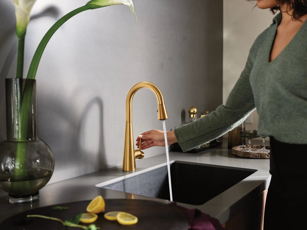 MOEN 7664BG Sleek One-Handle Pulldown Bar Faucet - Brushed Gold