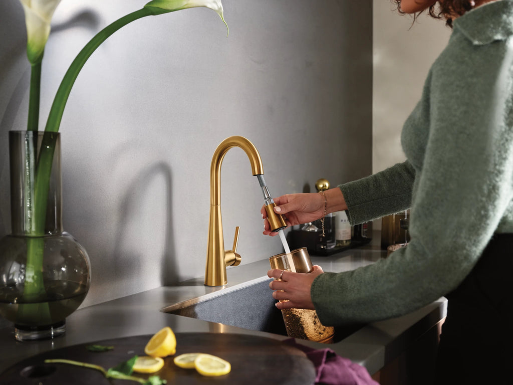 MOEN 7664BG Sleek One-Handle Pulldown Bar Faucet - Brushed Gold