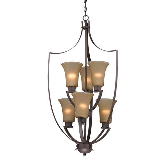 THOMAS 7706FY/10 Foyer 6-Light Chandelier in Oil Rubbed Bronze with Light Amber Glass