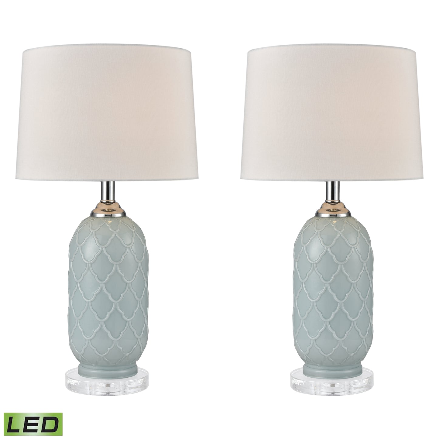 ELK STUDIO 77099/S2-LED La Joliette 24'' High 2-Light Table Lamp - Set of 2 Pale Blue - Includes LED Bulbs