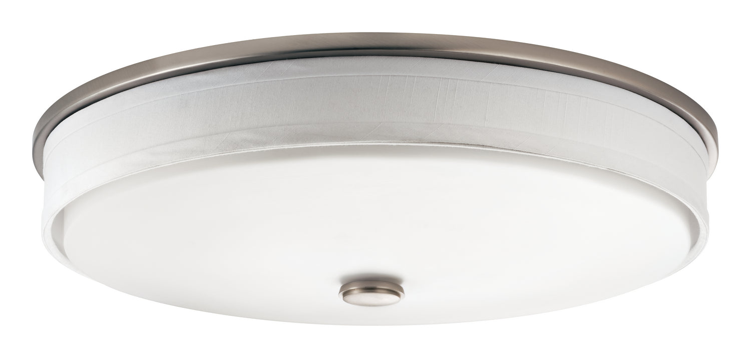 KICHLER 10886NILED Ceiling Space 17.25" Led Flush Mount With Linen Shade And White Acrylic Diffuser In Brushed Nickel