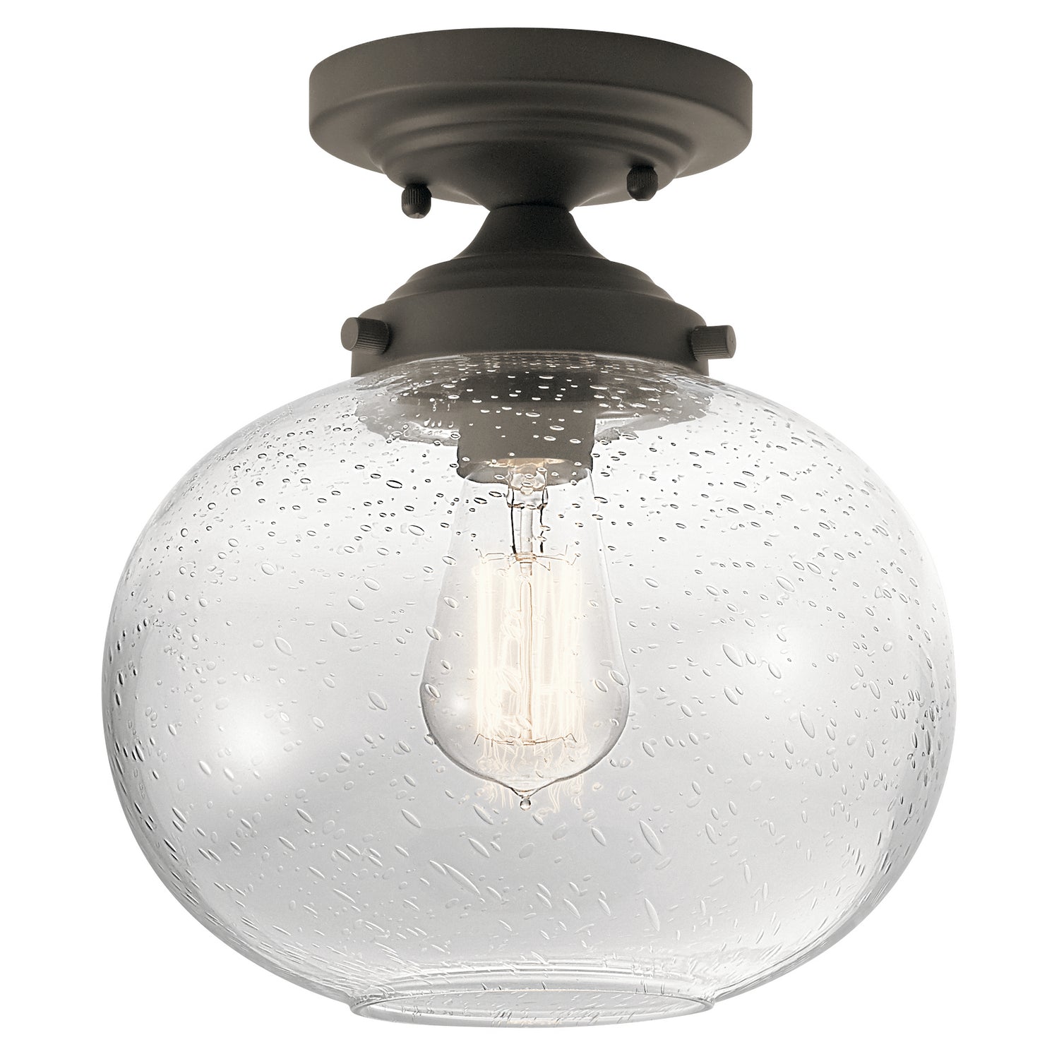 KICHLER 42296OZ Avery 9.75" 1 Light Semi Flush With Clear Seeded Glass Olde Bronze