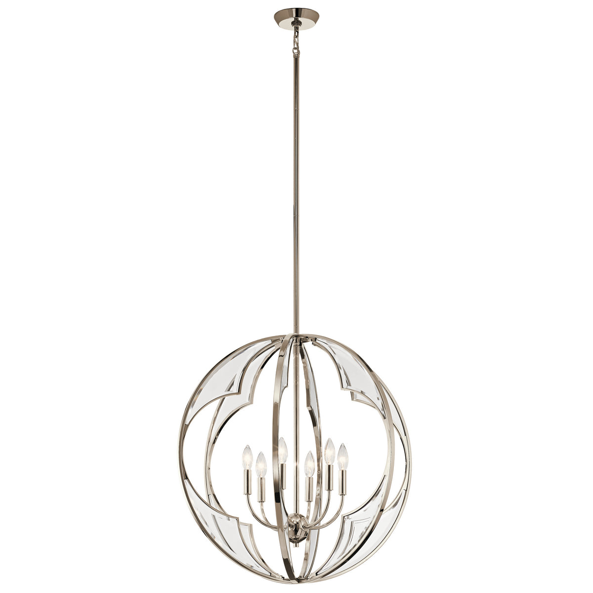KICHLER 43097PN Montavello 26.75" 6 Light Chandelier with Clear Beveled Glass in Polished Nickel