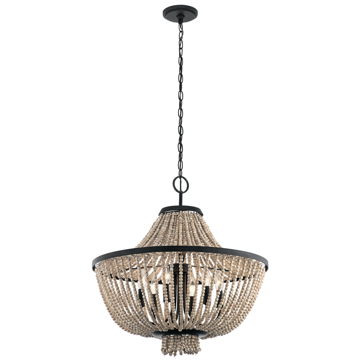 KICHLER 43891DBK Brisbane 24.75" 6 Light Chandelier In Distressed Black With Distressed Antique White Beads