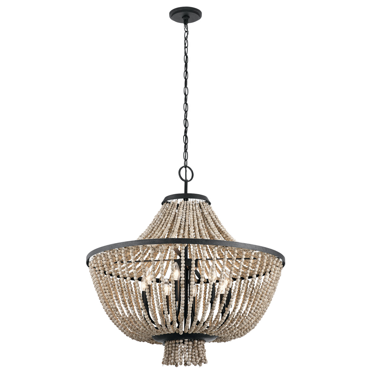 KICHLER 43892DBK Brisbane 31.75" 8 Light Chandelier In Distressed Black With Distressed Antique White Beads