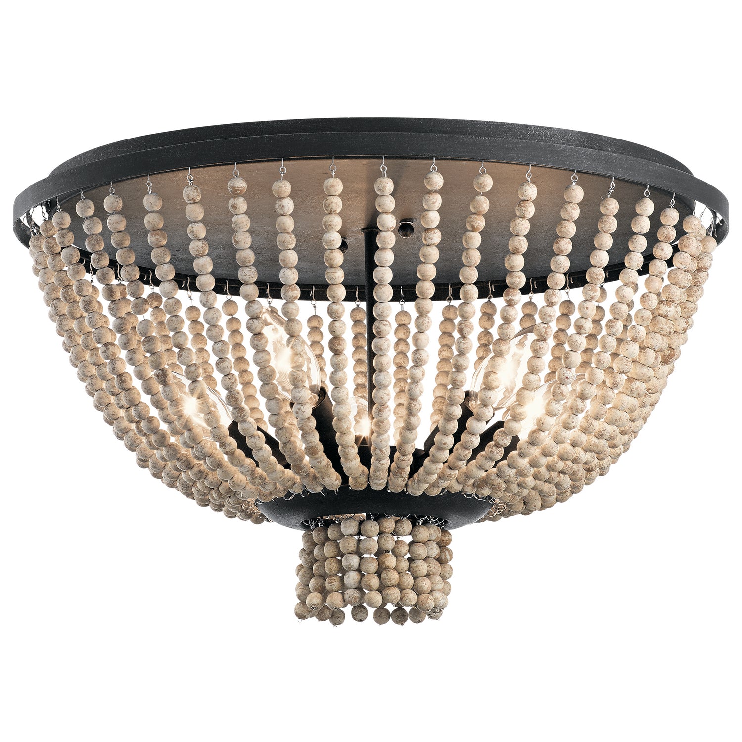 KICHLER 43893DBK Brisbane 11 Inch 5 Light Flush Mount In Distressed Black With Distressed Antique White Beads