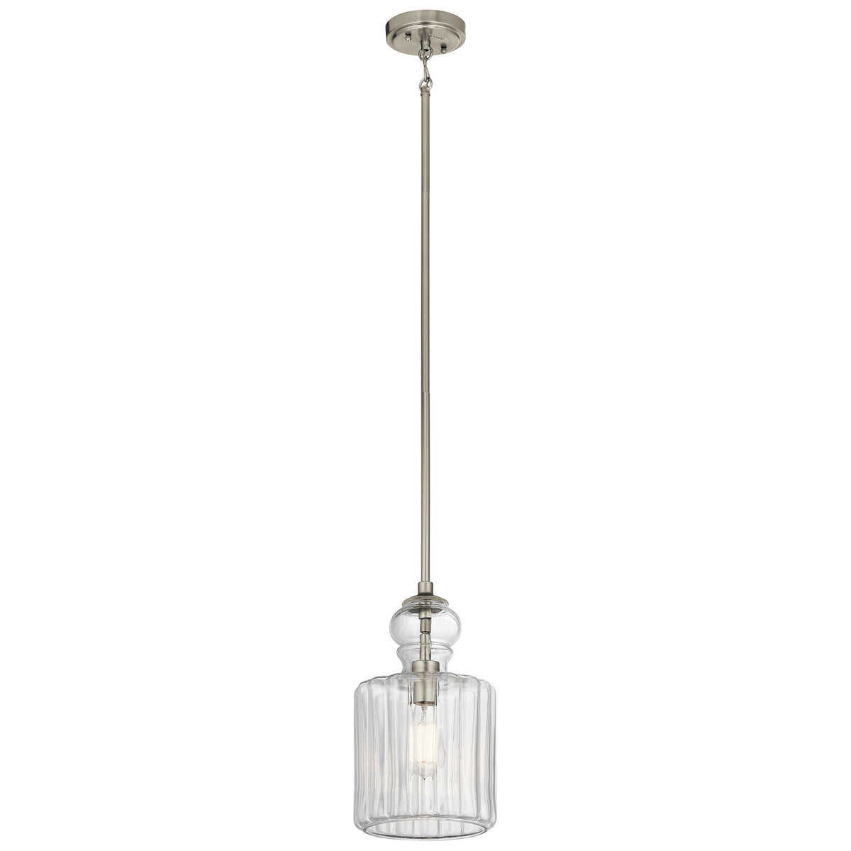 KICHLER 43954NI Riviera 13.75" 1 Light Pendant With Clear Ribbed Glass In Brushed Nickel