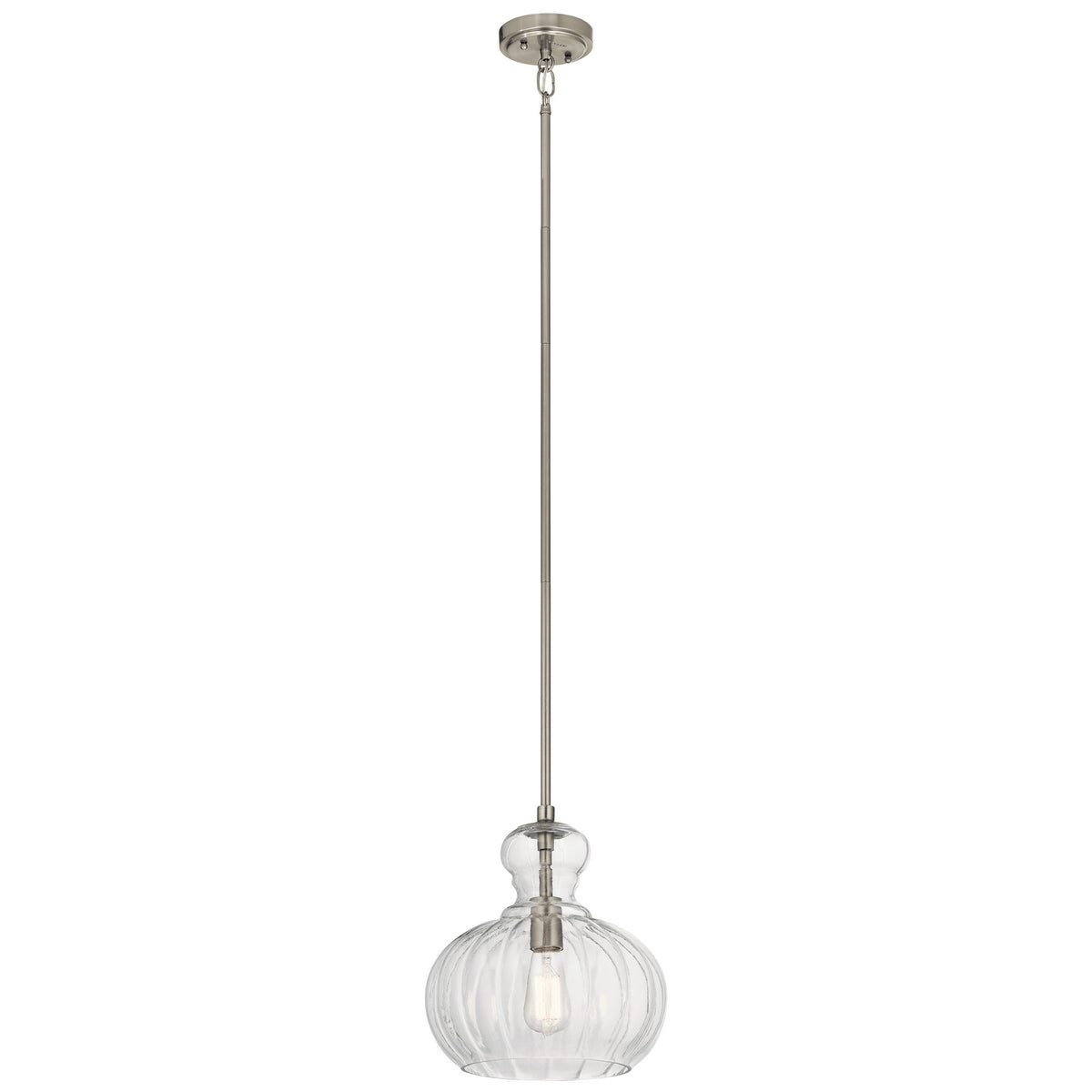 KICHLER 43955NI Riviera 13" 1 Light Pendant With Clear Ribbed Glass In Brushed Nickel