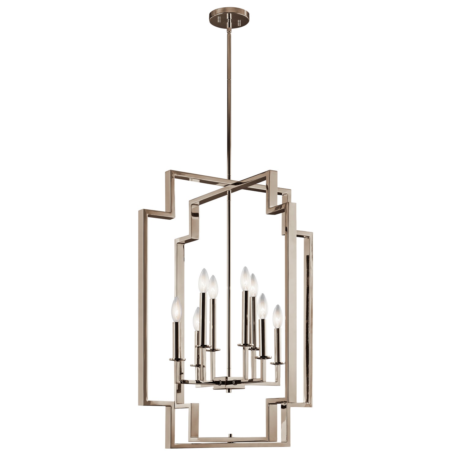 KICHLER 43966Pn Downtown Deco Eight Light Foyer Chandelier Polished Nickel