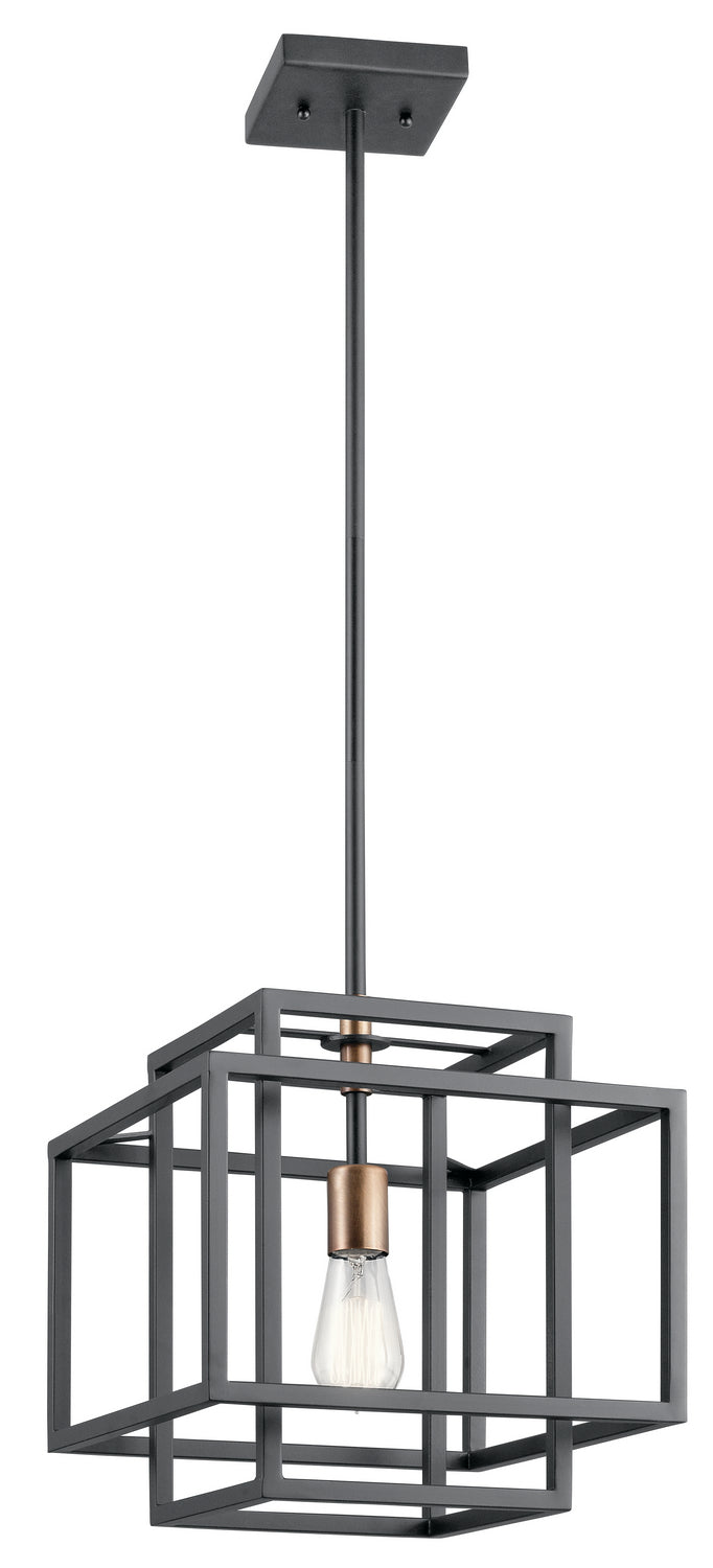 KICHLER 43982BK Taubert 13" 1 Light Pendant With Black And Natural Brass Accents