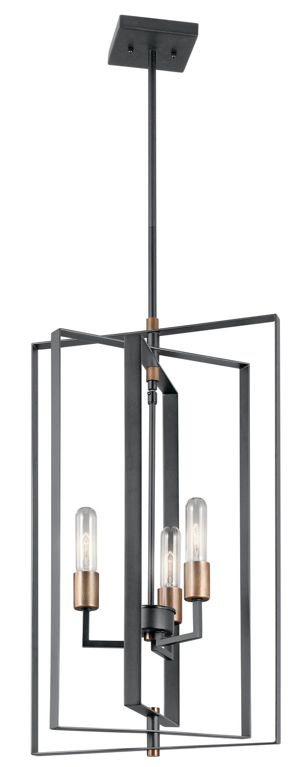 KICHLER 43983BK Taubert 26.25" 3 Light Foyer Pendant With Black And Natural Brass Accents