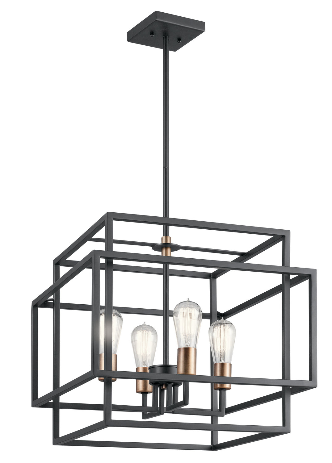 KICHLER 43984BK Taubert 16.5" 4 Light Pendant With Black And Natural Brass Accents