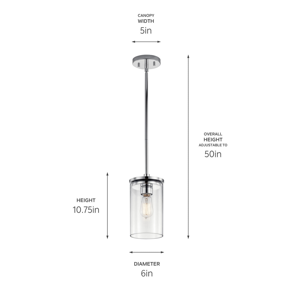 KICHLER 43996CH Crosby 10.75" 1 Light Mini Pendant With Clear Glass Chrome