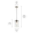 KICHLER 43996NI Crosby 10.75" 1 Light Mini Pendant With Clear Glass Brushed Nickel