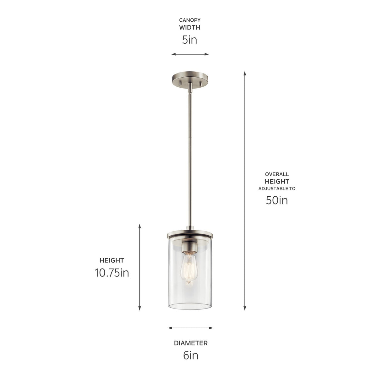 KICHLER 43996NI Crosby 10.75" 1 Light Mini Pendant With Clear Glass Brushed Nickel