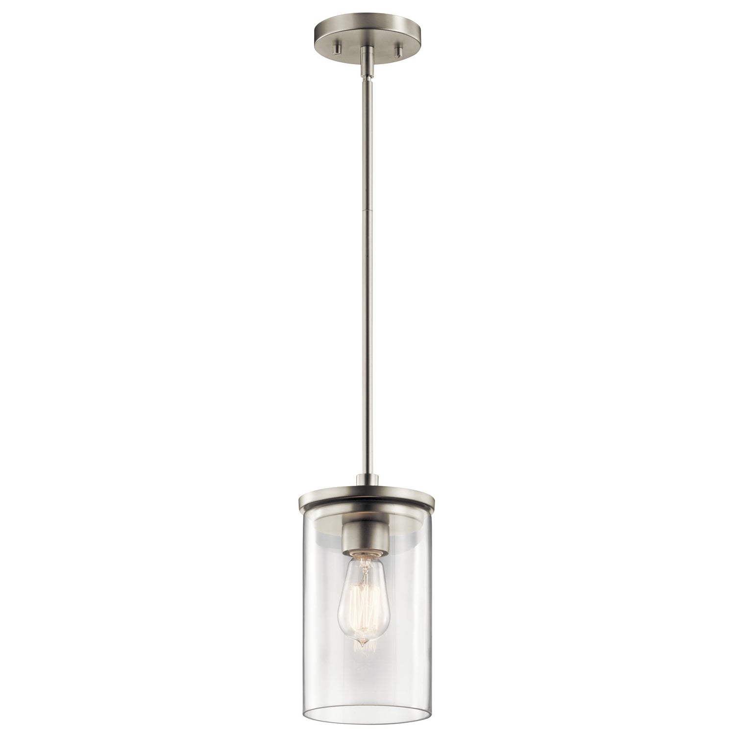 KICHLER 43996NI Crosby 10.75" 1 Light Mini Pendant With Clear Glass Brushed Nickel