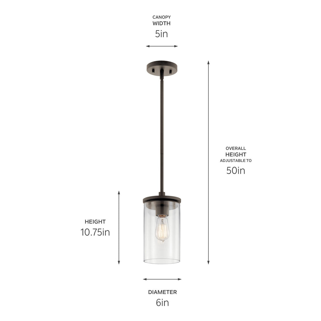 KICHLER 43996OZ Crosby 10.75" 1 Light Mini Pendant With Clear Glass Olde Bronze