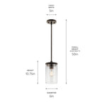 KICHLER 43996OZ Crosby 10.75" 1 Light Mini Pendant With Clear Glass Olde Bronze