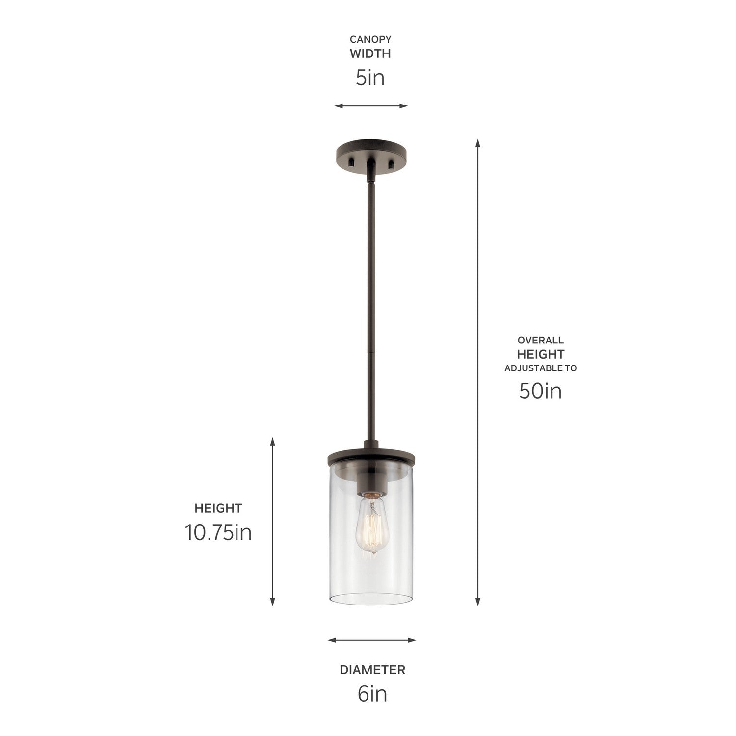KICHLER 43996OZ Crosby 10.75" 1 Light Mini Pendant With Clear Glass Olde Bronze