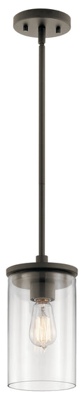 KICHLER 43996OZ Crosby 10.75" 1 Light Mini Pendant With Clear Glass Olde Bronze