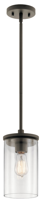 KICHLER 43996OZ Crosby 10.75" 1 Light Mini Pendant With Clear Glass Olde Bronze